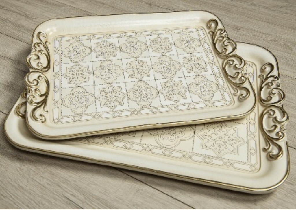SEZZATINI Khay gỗ chữ nhật màu trắng Demetra 32x45cm 3736