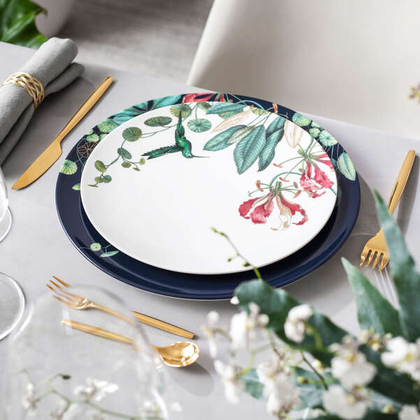 VB Avarua Đĩa bánh xanh 33cm họa tiết vẽ tay mạ vàng sang trọng Villeroy&Boch nhập khẩu tại Đức 1046552200