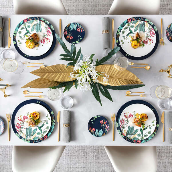 VB Avarua Đĩa bánh xanh 33cm họa tiết vẽ tay mạ vàng sang trọng Villeroy&Boch nhập khẩu tại Đức 1046552200