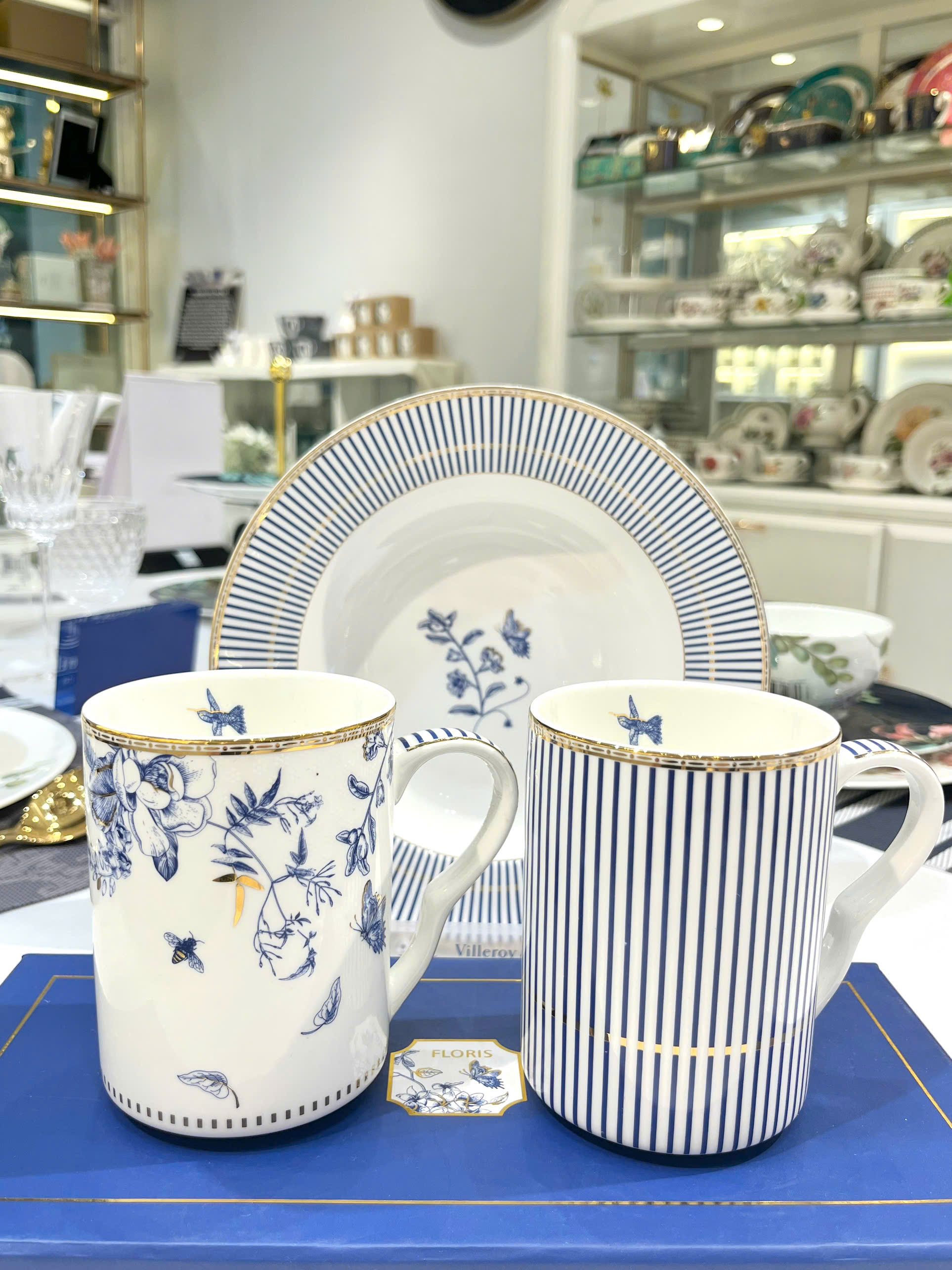 BLUE ROSE Bộ 2 cốc cao gốm sứ cao cấp 5874CC