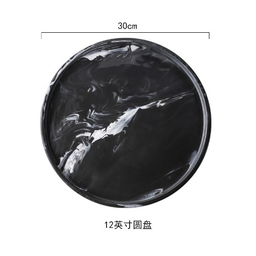 MARBLE Khay tròn vân đá đen 30cm 5453