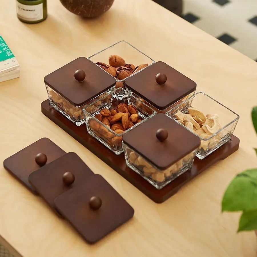 MINIMALISM Bộ 6 hũ hình vuông đựng mứt bánh kẹo hạt snack phòng khách 6758M