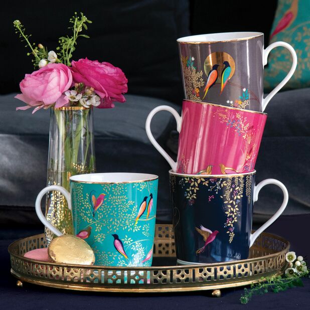 PM Sara Miller Chelsea Cốc cao màu hồng 344ml mạ vàng 22ct thương hiệu Portmerion Anh Quốc SMCP78914-XG