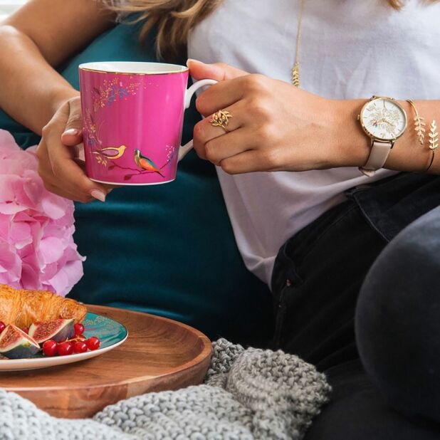 PM Sara Miller Chelsea Cốc cao màu hồng 344ml mạ vàng 22ct thương hiệu Portmerion Anh Quốc SMCP78914-XG