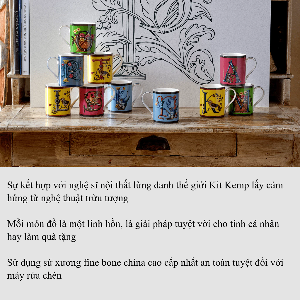 PM SPODE Kit Kemp Alphabet Cốc chữ T 340ml thương hiệu Portmeirion Vương Quốc Anh KKAT8975-XG