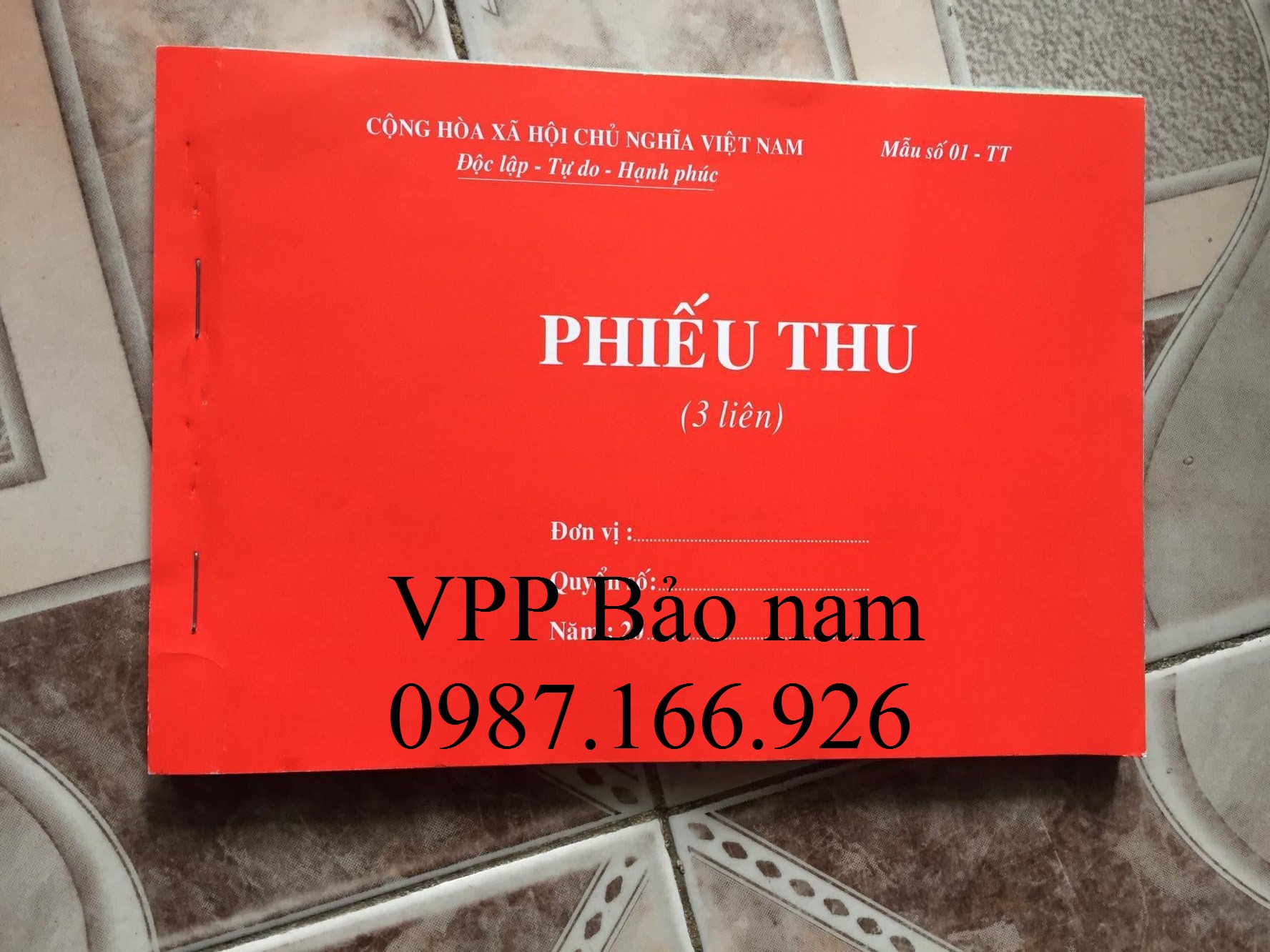 Phiếu thu 3 liên 100 tờ A5