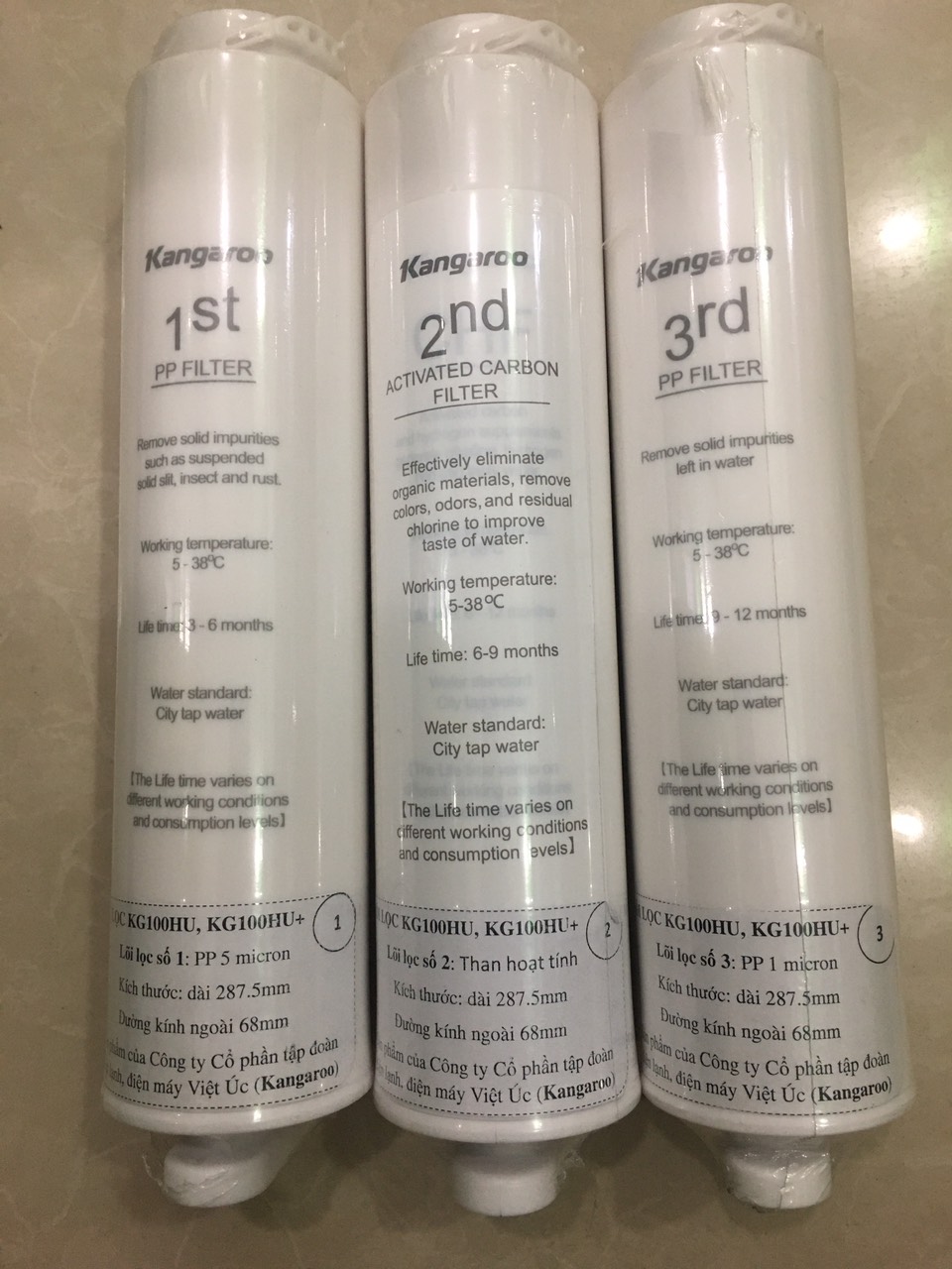 BỘ 3 LÕI LỌC NƯỚC SỐ 1, 2, 3 CỦA KG100HK, KG100HU VÀ KG100HU+