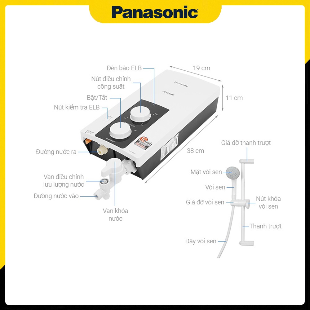 Máy Tắm Nước Nóng Trực Tiếp Có Bơm Panasonic DH-4RP1VW
