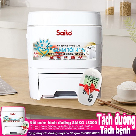 Nồi Cơm Tách Đường Saiko LS-300 (3.0 Lít) Tặng máy đo đường huyết