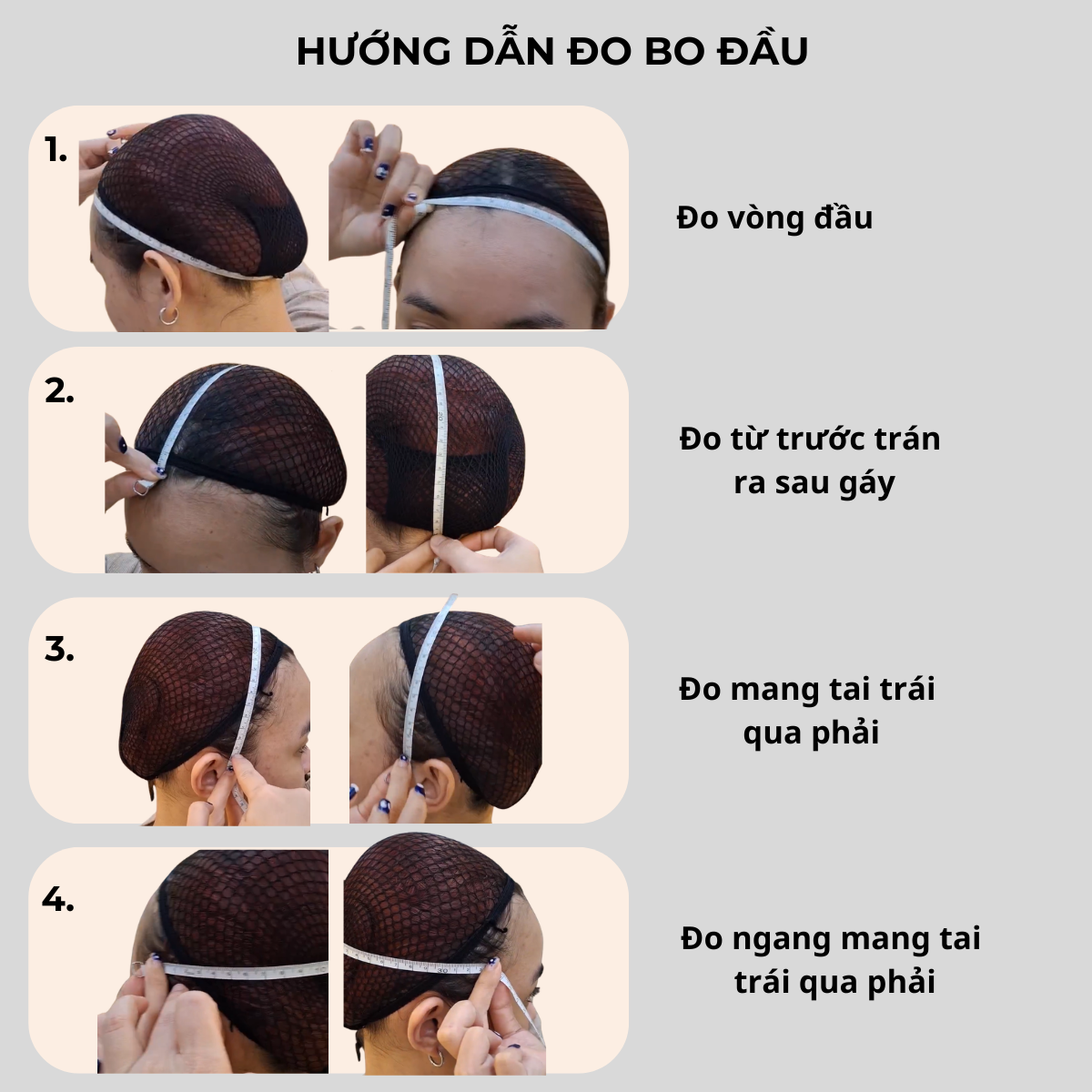 Hãy đo chính xác vòng đầu để chọn size tóc giả có ung đầu vừa vặn nhất