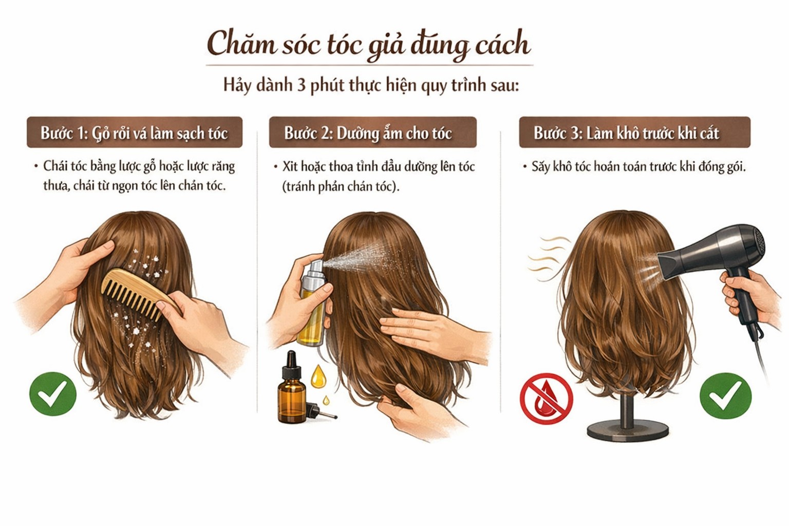 Quy trình 3 bước trước khi cất giữ tóc giả