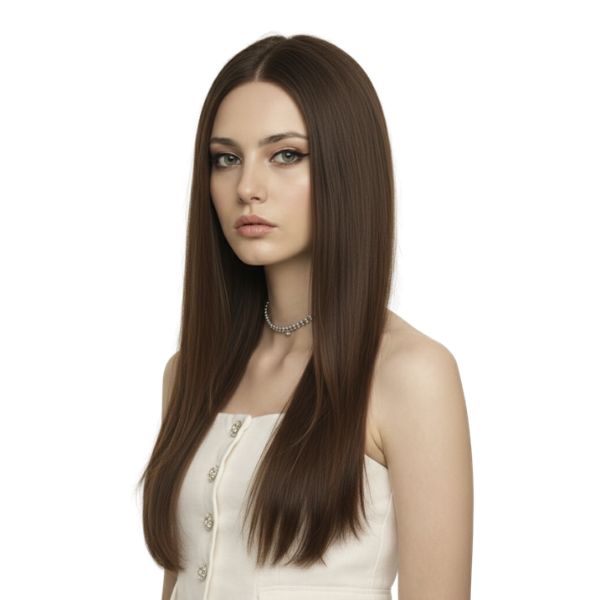 Tóc giả nguyên đầu nữ thẳng dài rẽ ngôi giữa tự nhiên