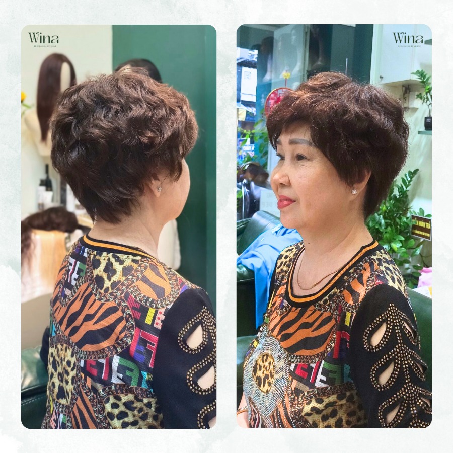 Tóc giả nữ trung niên đẹp kiểu tém uốn xoăn