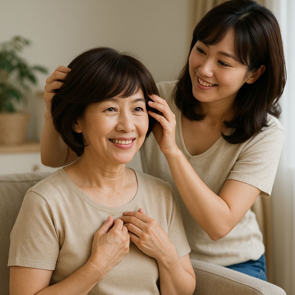 Một bộ tóc giả trung niên cao cấp làm từ tóc thật chính là món quà tinh tế nhất để con cái gửi trao vẻ đẹp thanh xuân cho mẹ