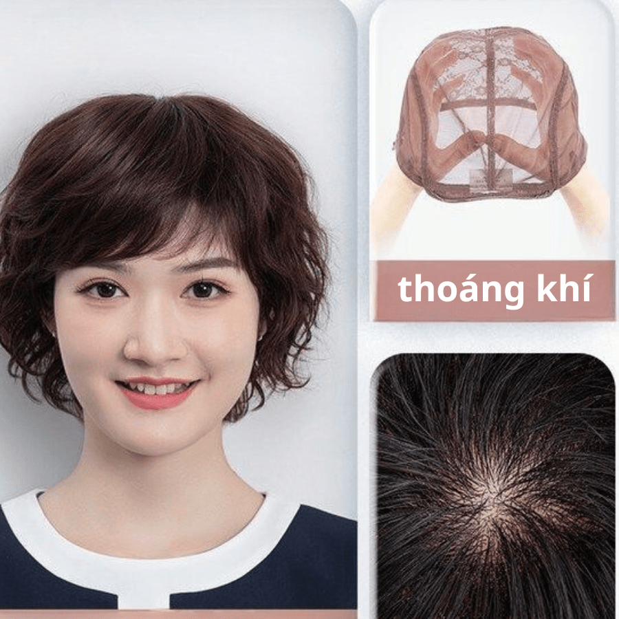 Tóc GIả Trung Niên Xoăn Mái Xéo