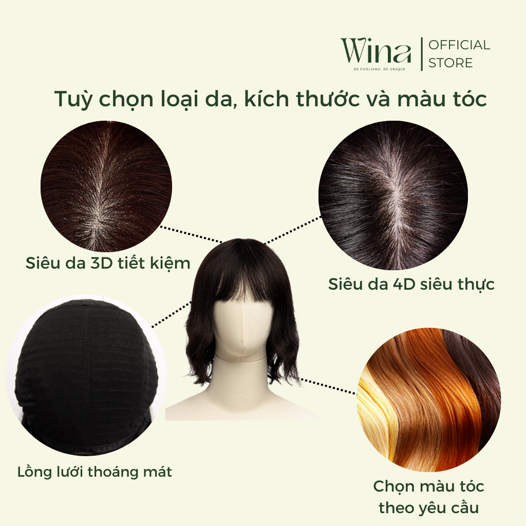 tóc giả nguyên đầu ngắn siêu da