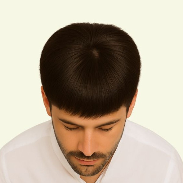 Tóc giả che hói đỉnh đầu nam nhìn từ trên xuống, xoáy tóc tự nhiên