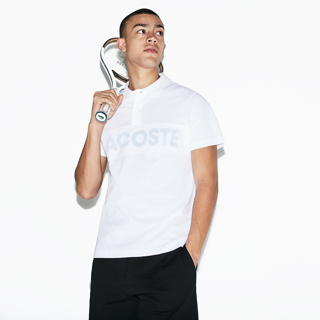 Áo Lacoste SPORT Rubber Lettering Ultra Light Cotton And Mesh Polo – Trắng