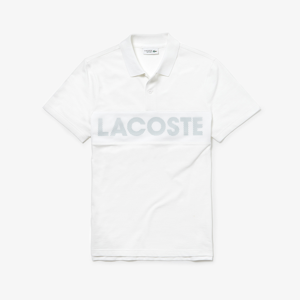 Áo Lacoste SPORT Rubber Lettering Ultra Light Cotton And Mesh Polo – Trắng