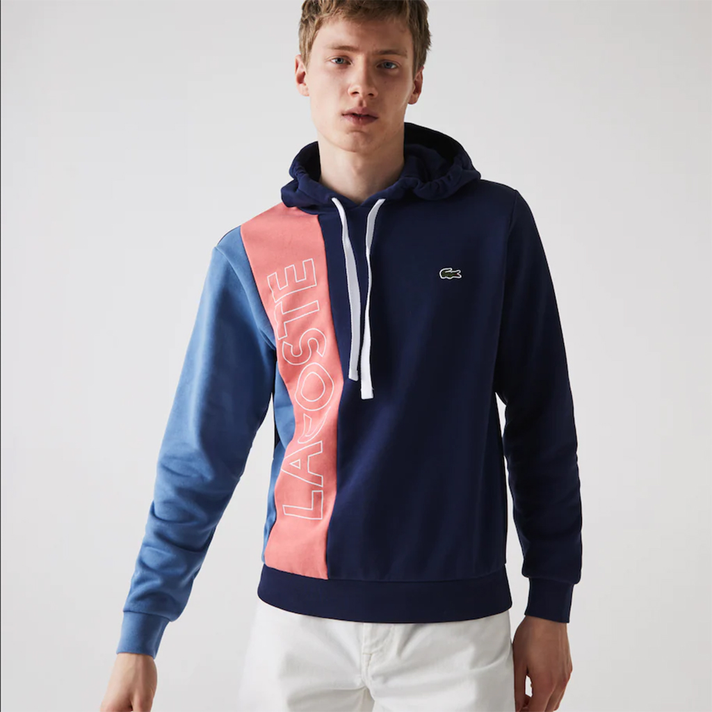 Áo khoác nỉ Lacoste Hooded Lettered Colourblock Fleece – Xanh Blue/Hồng