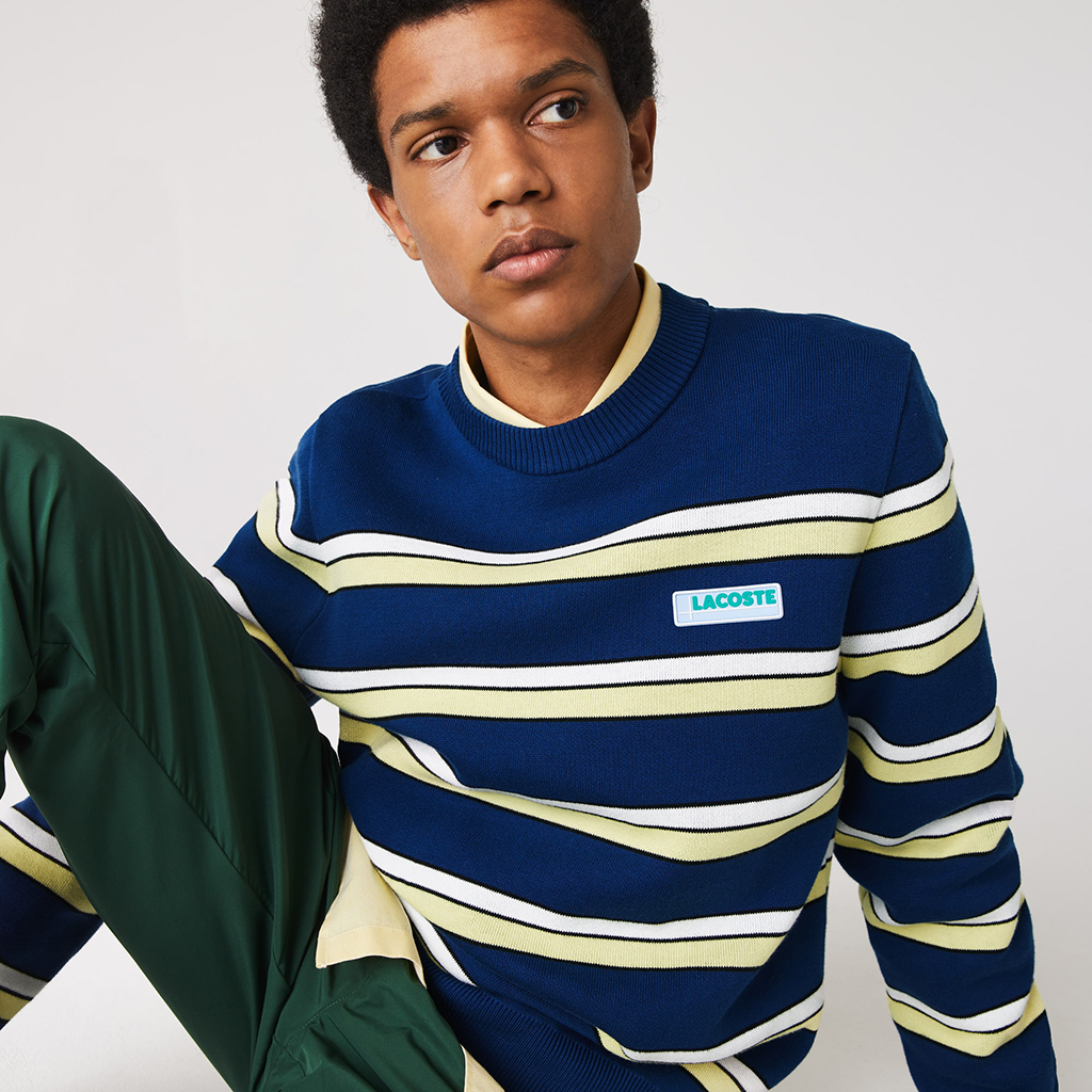 Áo len Lacoste LIVE Striped Cotton Crew Neck – Xanh Navy