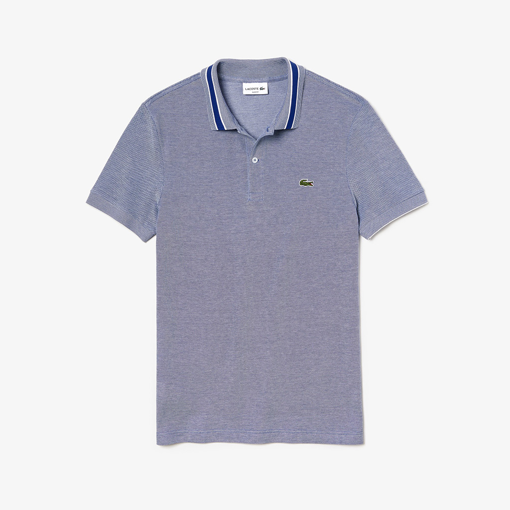 Áo Lacoste Slim Fit Striped Collar Cotton Caviar Piqué Polo – Xám