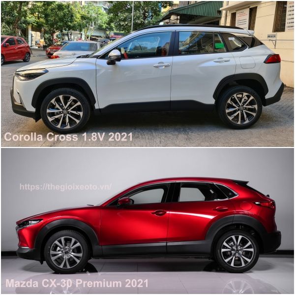 So sánh thân xe Toyota Cross 1.8V và Mazda CX-30 Premium