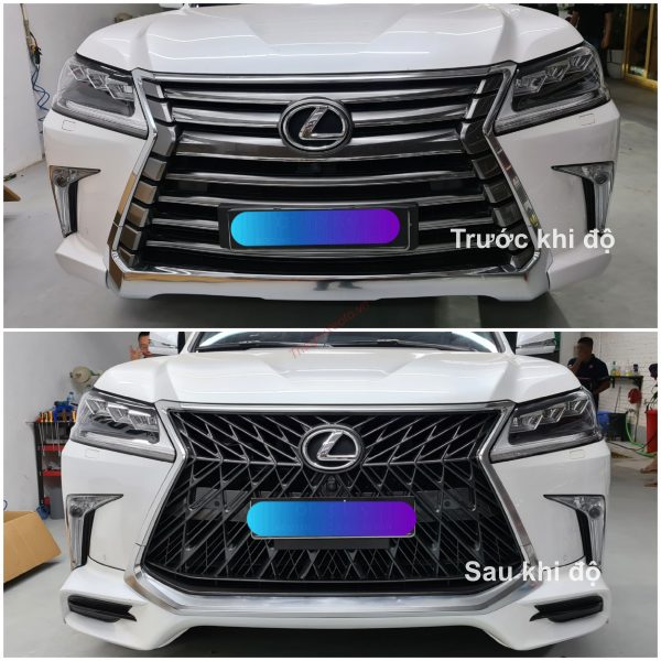 Phần đầu xe Lexus LX570 Super Sport 2021 độ body kit trước khi độ và sau khi độ