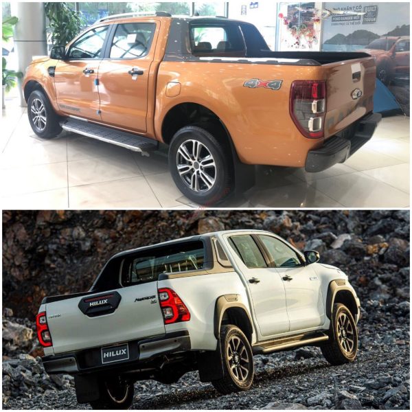so sánh hông xe bán tải Ford Ranger Wildtrak 2020 và Toyota Hilux 2.8V Adventure 2021