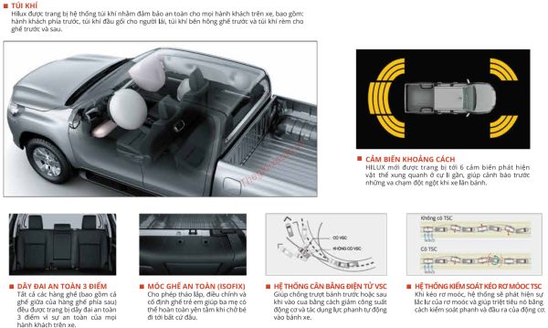 Tính năng an toàn trên các phiên bản bán tải Hilux 2022 