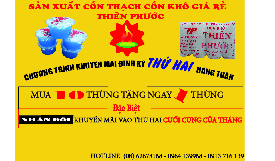 THIÊN PHƯỚC CHUYÊN CUNG CẤP CỒN KHÔ, CỒN THẠCH CHẤT LƯỢNG VÀ NHIỀU ƯU ĐÃI