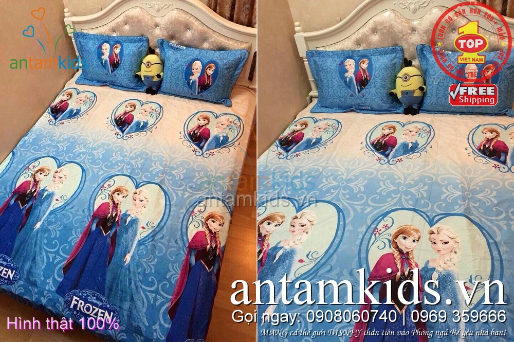 CHĂN GA GỐI DISNEY FROZEN NỮ HOÀNG BĂNG GIÁ ATKDS217 MÀU XANH LÃNG MẠN