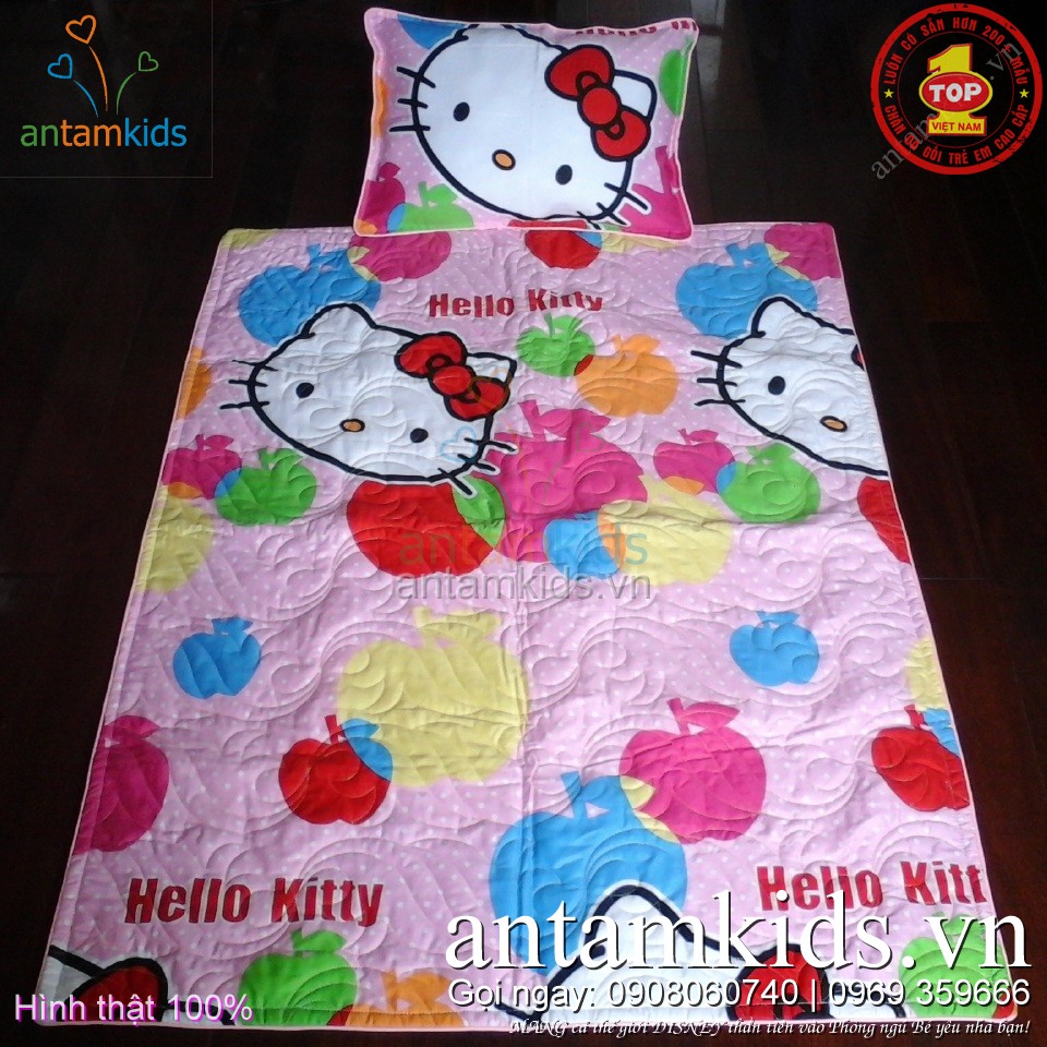 Bộ mền gối cho bé đi học mẫu giáo, mầm non, bán trú hình Hello Kitty xinh