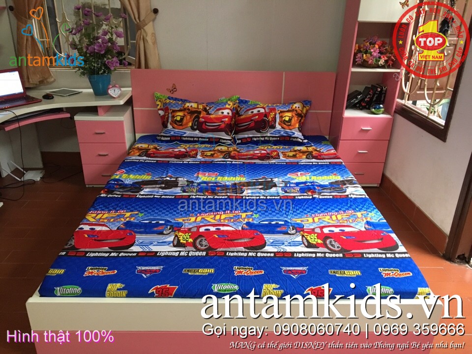 bộ Drap trải giường cho em bé trai hình ô tô vương quốc xe hơi McQueen, Người nhện Spiderman, siêu nhân Big Hero siêu cá tính mạnh mẽ: