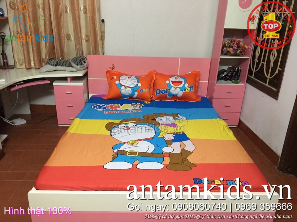 bộ drap gối trẻ em hình Doremon Nobita hoạt hình cho bé trai bé gái 