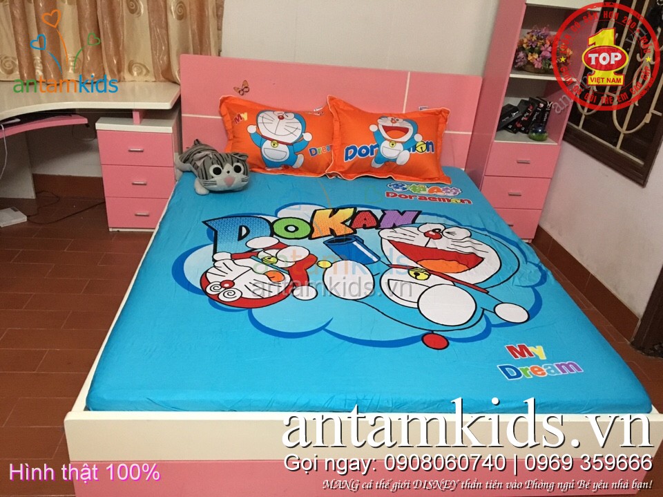 bộ ga trải giường trẻ em hình Doremon Nobita hoạt hình cho bé trai bé gái 
