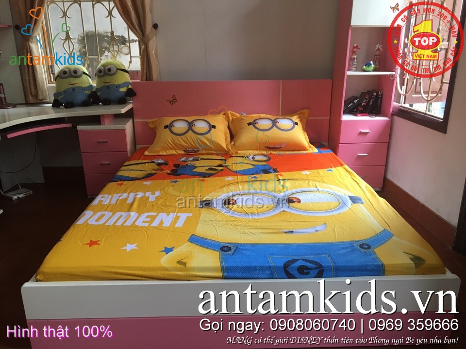 Drap trải giường cho bé trai bé gái hình Minion, Công chúa, Hello Kitty, Frozen, Siêu nhân, ô tô, Doremon 