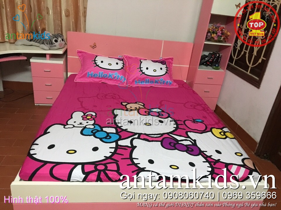 Drap trải giường cho em bé gái hình Hello Kitty - Ga giường Hello Kitty