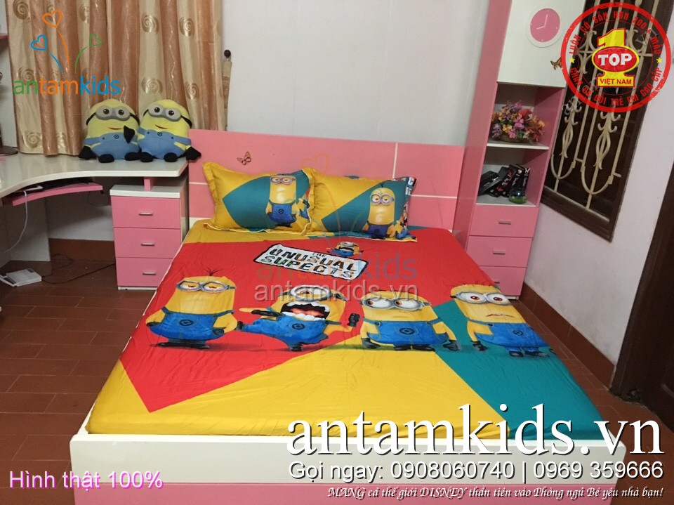 Ga trải giường hình Minions cho bé trai bé gái - antamkids.vn