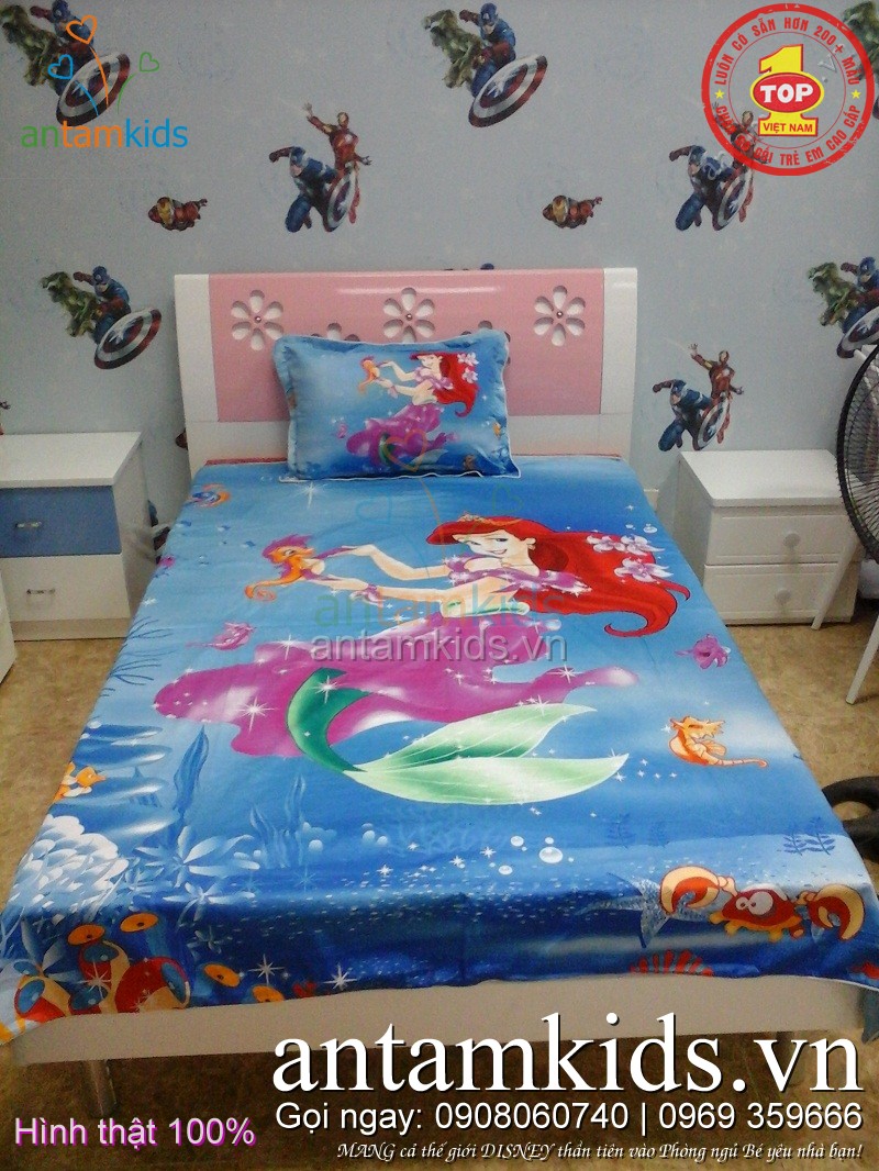 Các kiểu mẫu ra trải giường cho em bé gái hình Công chúa Disney Princess, Búp bê Barbie, Nàng tiên cá Ariel, Nữ hoàng băng giá Frozen Elsa - công chúa Anna, Hello Kitty đẹp mê ly