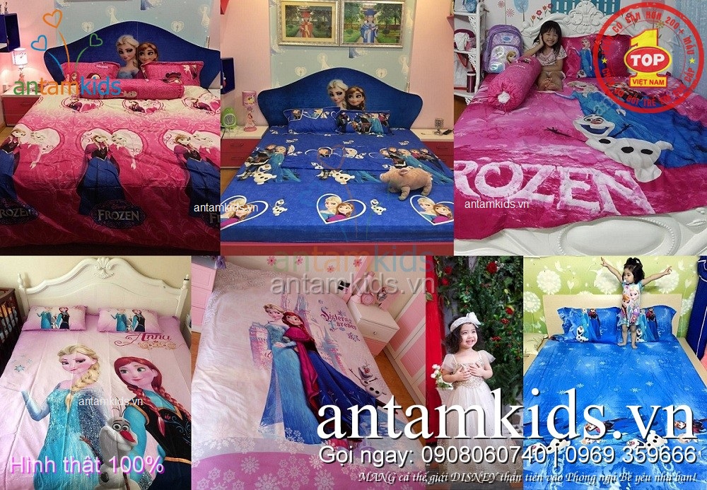 bộ chăn ga gối Frozen Elsa Anna của AntamKids.vn cho em bé gái