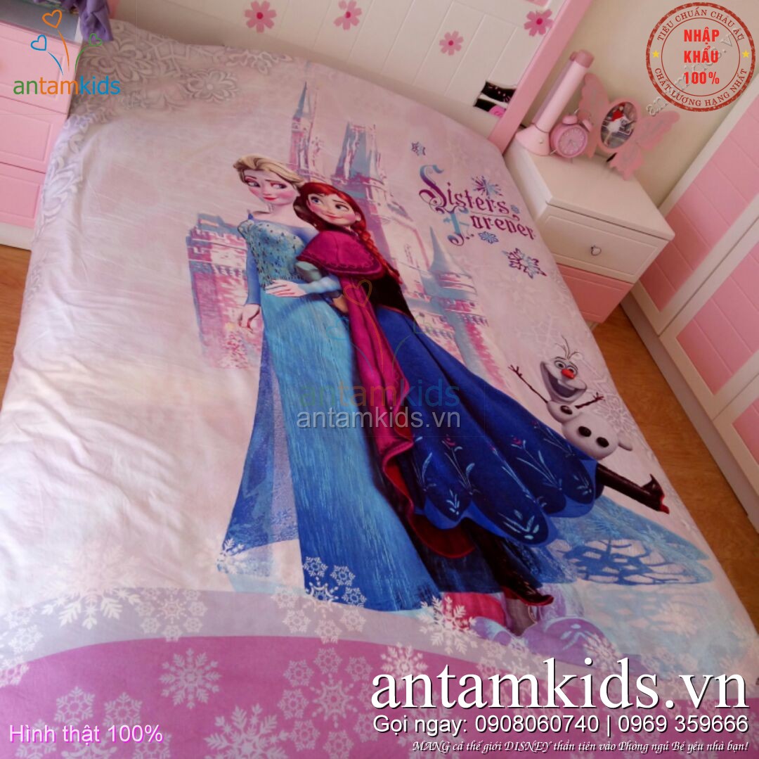 bộ chăn ga gối Frozen Elsa Anna của AntamKids.vn drap trải giường cho em bé gái