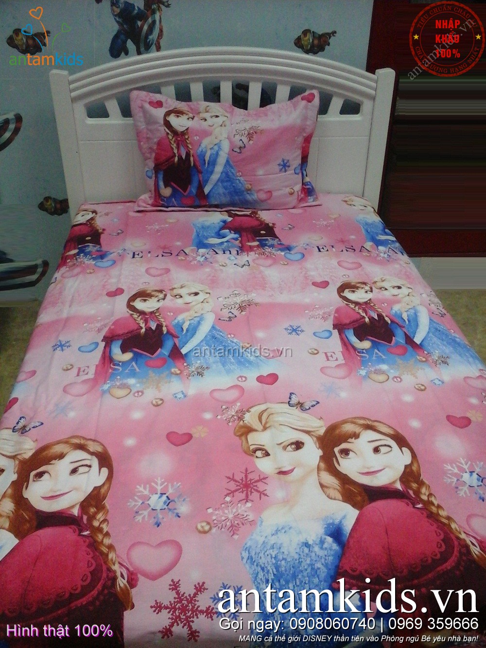 Drap trải giường cho em bé gái hình công chúa băng giá Frozen Elsa Anna