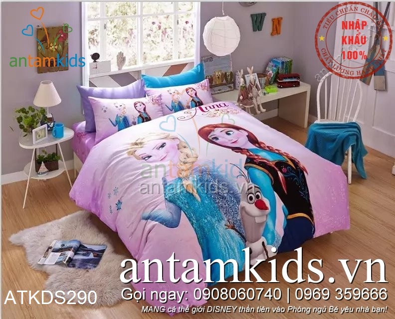 bộ chăn ga gối hoạt hình disney frozen công chúa băng giá cho con gái