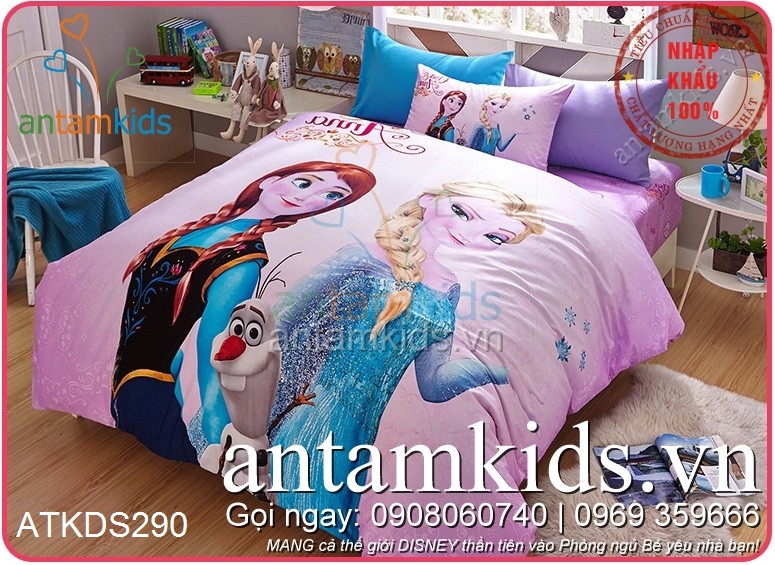 Chăn Ga Gối Disney Frozen hoạt hình trẻ em cho bé gái màu hồng antamkids