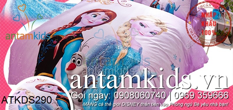 Chăn ga gối hình Nữ hoàng Băng giá Anna Elsa cho trẻ em antamkids.vn