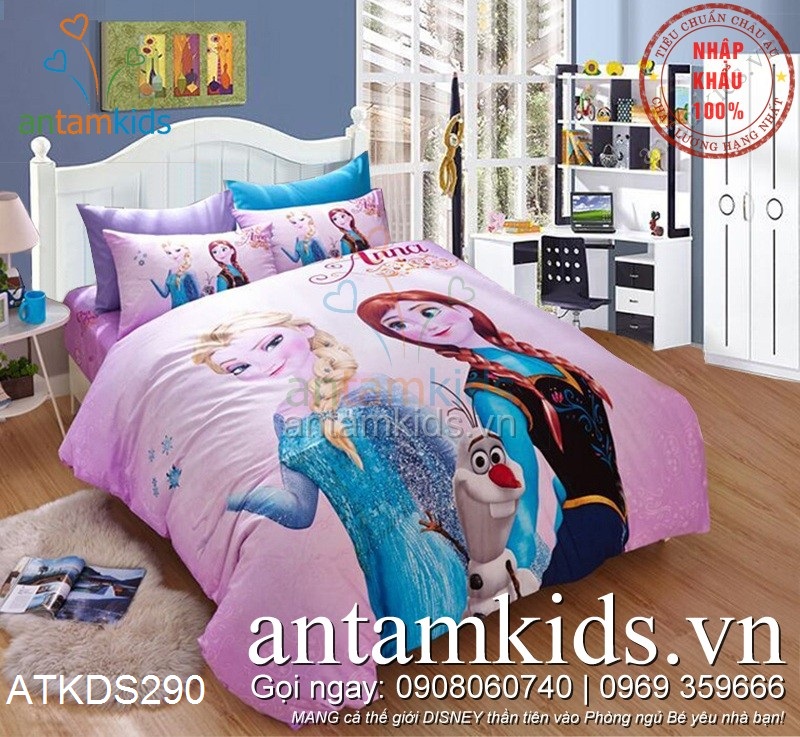 giá bộ chăn ga gối công chúa hoạt hình nữ hoàng băng giá frozen anna elsa