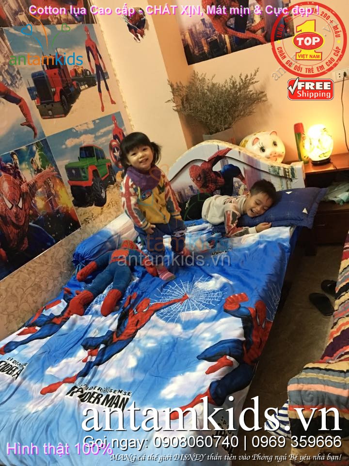 Bộ chăn ga gối hình Người nhện cho bé trai Fan cuồng SpiderMan đẹp tuyệt