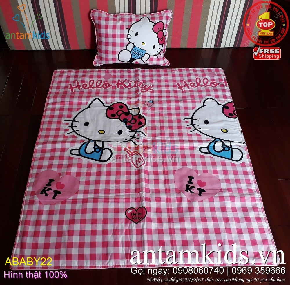 Bộ chăn gối cho bé đi học mẫu giáo hình Hello Kitty