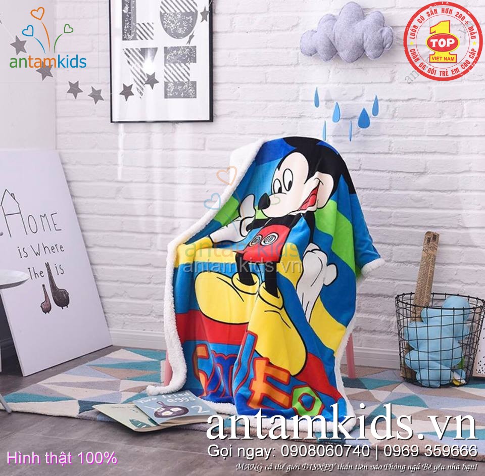 Chăn cho bé, chăn trẻ em Lông Cừu Tuyết nhập khẩu Hello Kitty-Doremon, Mickey